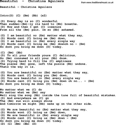 christina aguilera beautiful lyrics